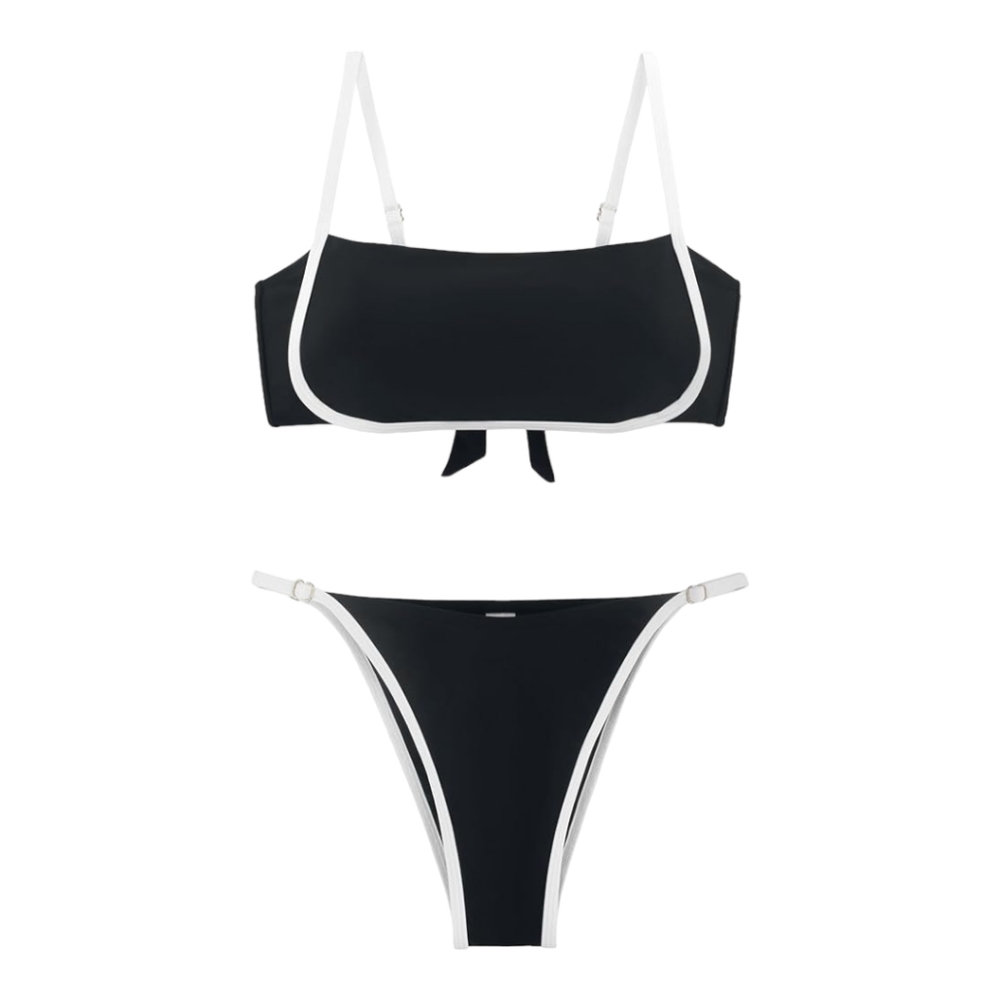 Colloyes SwimwearAdjustable Bandeau Bikini Set Splicing Color Two Piece Bathing